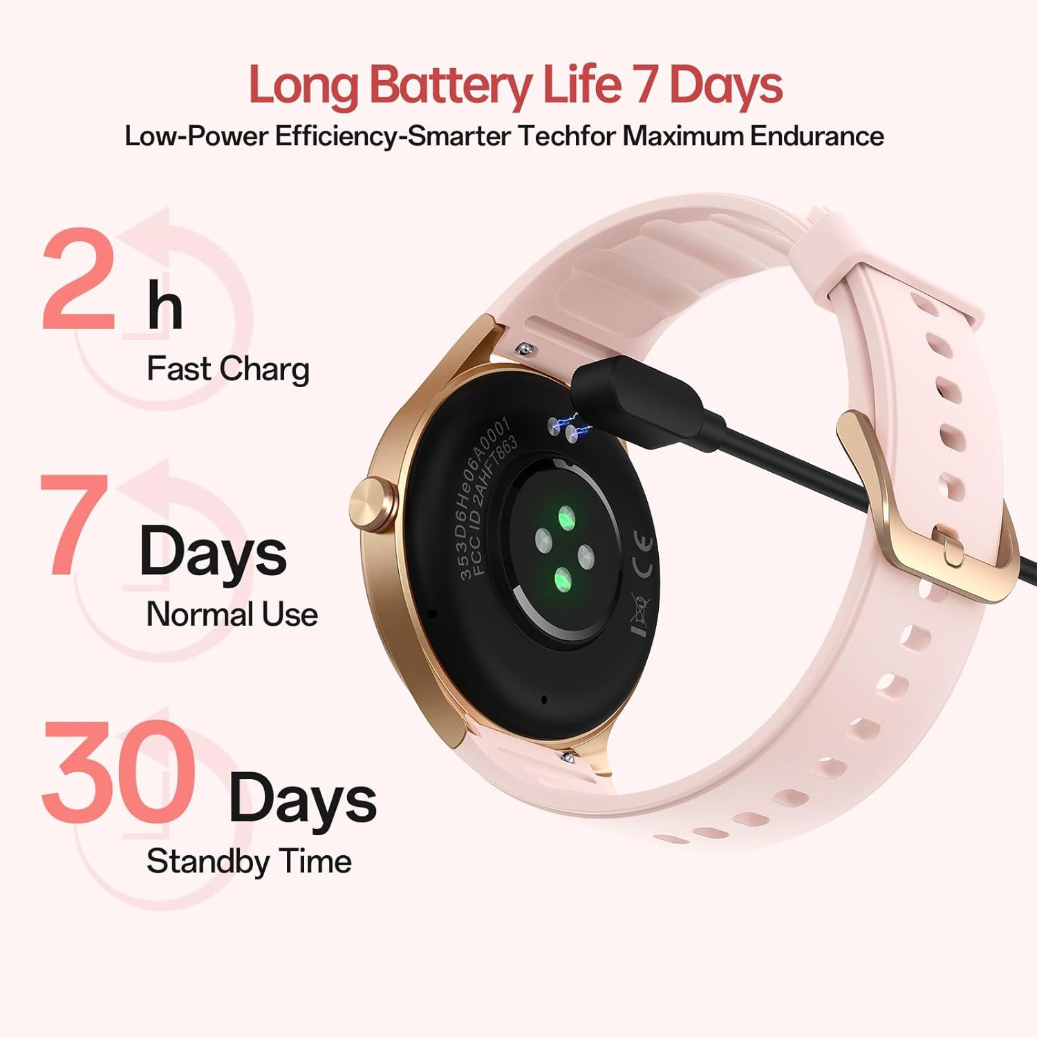 Pink Womens Smart Watch AI Voice Bluetooth Calls
