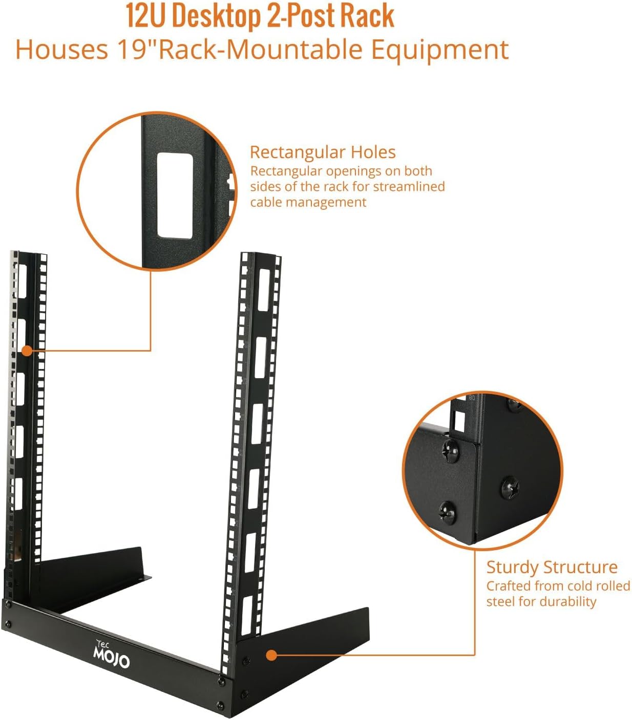 12U Desktop 2 Post Open Frame Server Rack Black