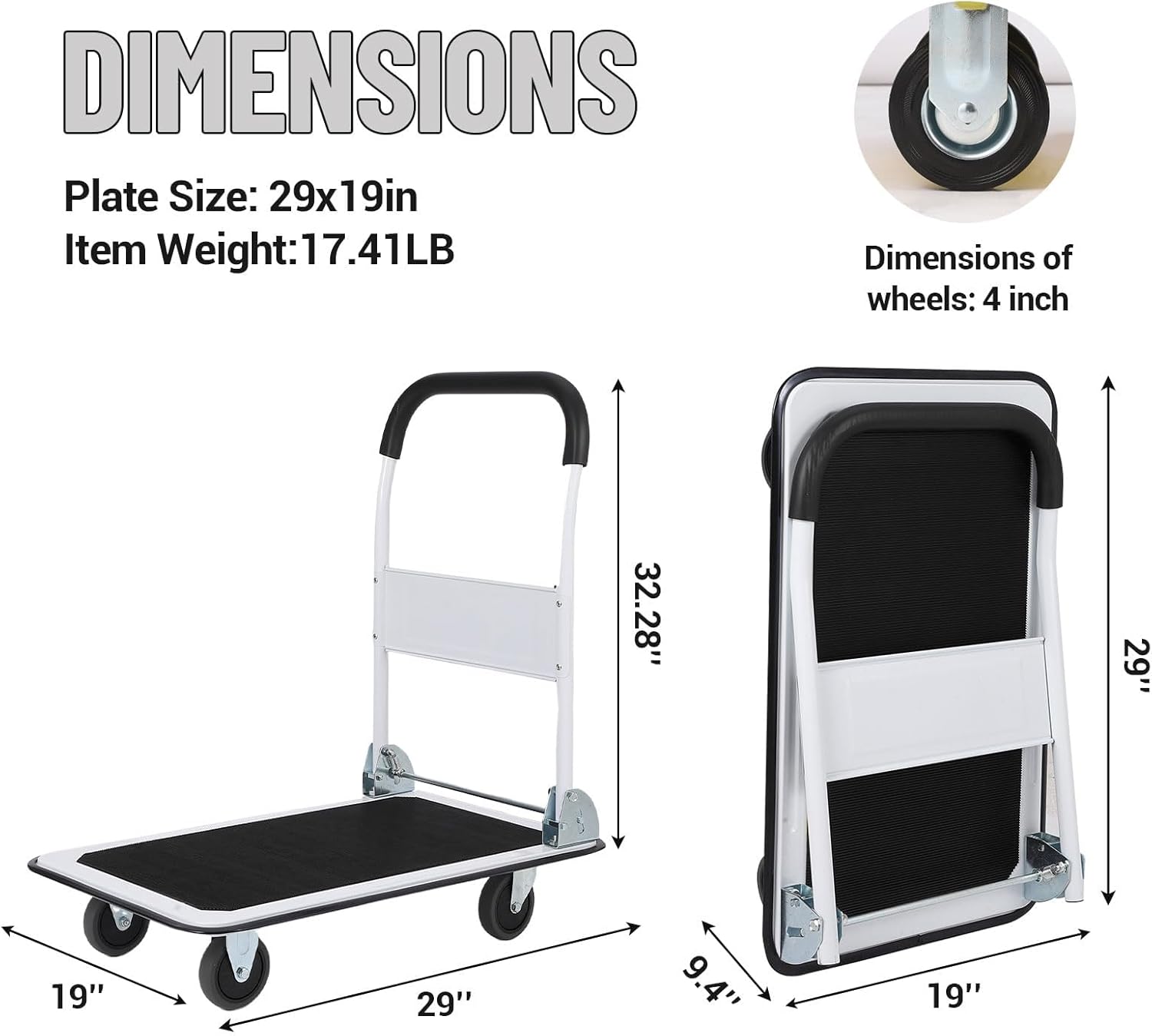 150KG Heavy Duty Platform Truck Folding Flatbed Trolley
