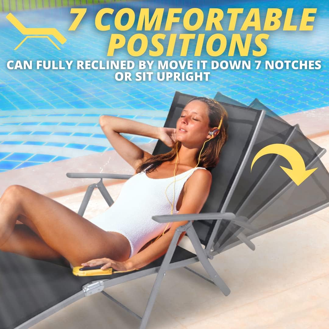 Reclining Outdoor Sun Lounger 7 Position Folding Chair Grey