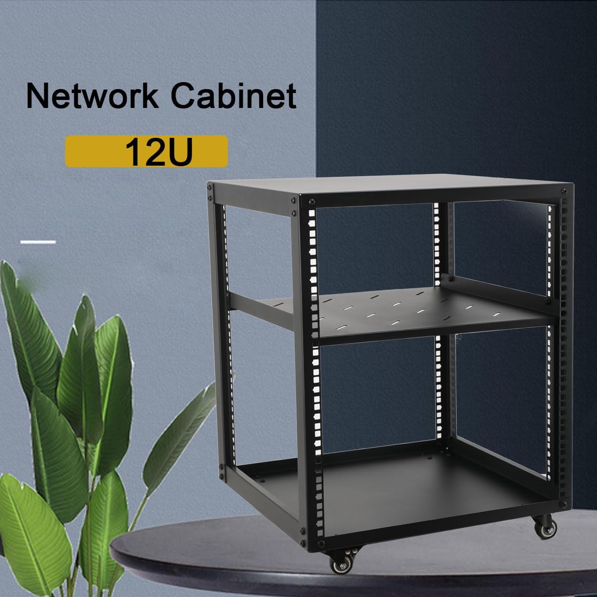 12U Open Frame Network Rack 19 Inch Floor Standing with Wheels