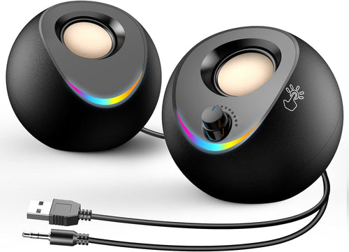 USB Powered PC Speakers Stereo Desktop AUX RGB Touch Lights