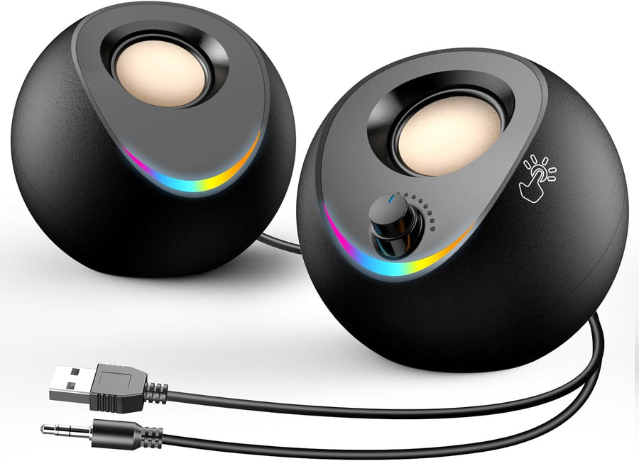 USB Powered PC Speakers Stereo Desktop AUX RGB Touch Lights
