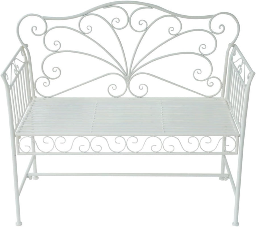 43in Outdoor Garden Bench Metal Patio Bench with Armrests White