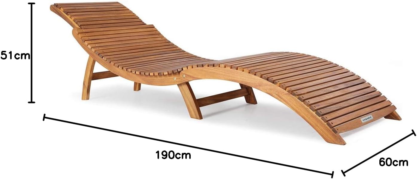 Foldable Wooden Sun Lounger Acacia Garden Recliner Brown