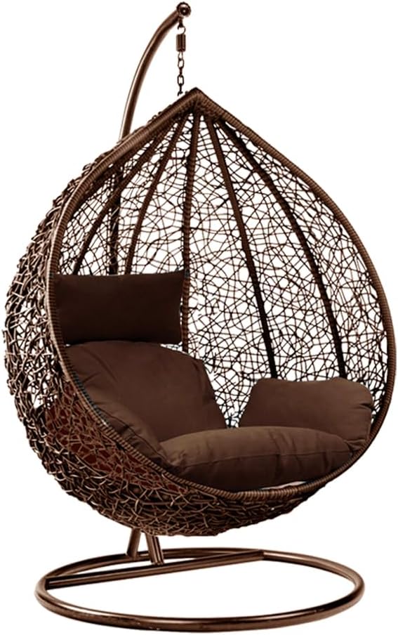 Brown Rattan Egg Swing Chair with Stand Cushion
