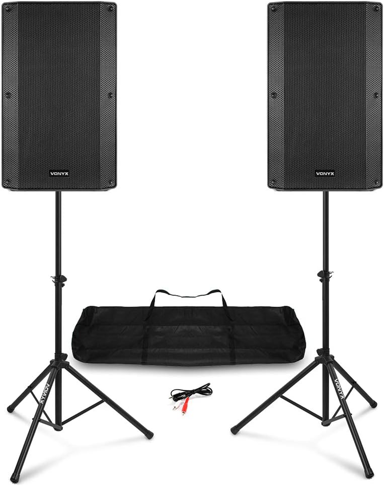 15 Inch PA Speaker System 1000W Bluetooth DJ Set Stands Kit