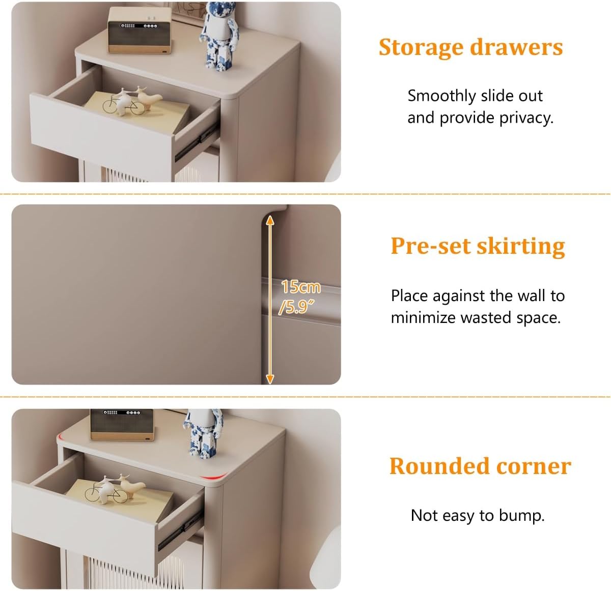 Robot Vacuum Storage Cabinet Wooden Side Table Drawer Wheels Grey