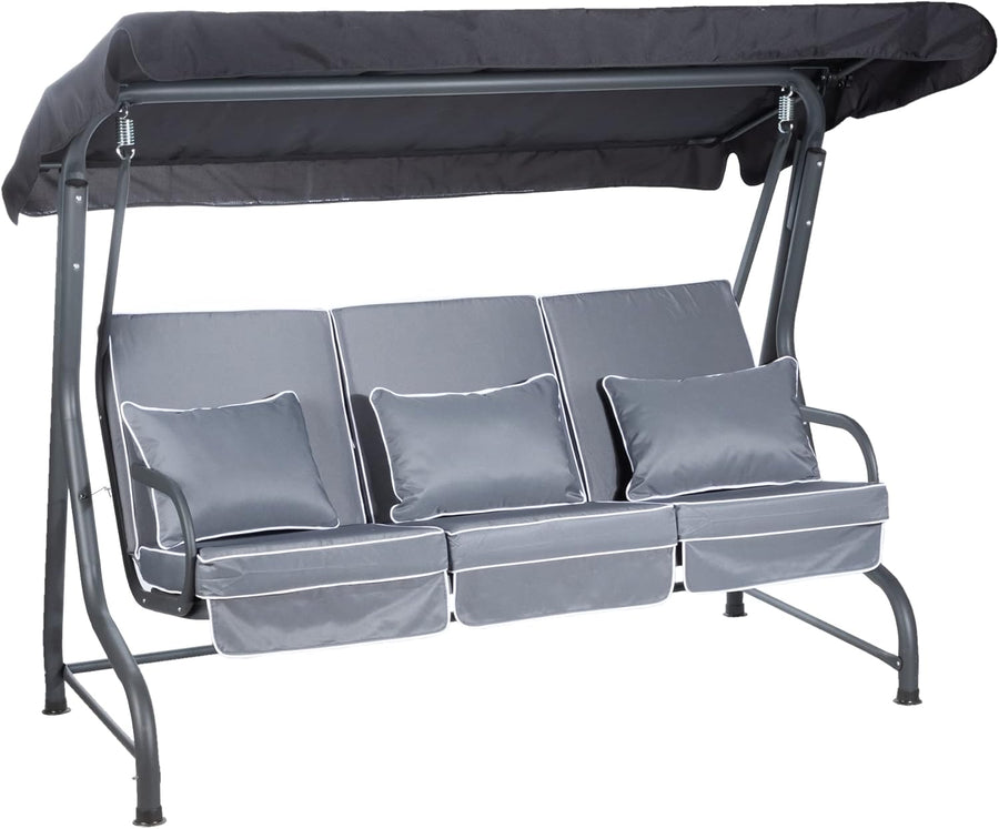 3 Seater Garden Swing Chair Luxury Cushions Grey