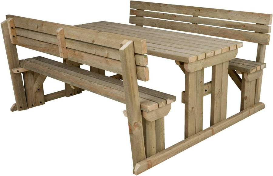 8 Seater Wooden Picnic Table with Backrest Garden Patio Set