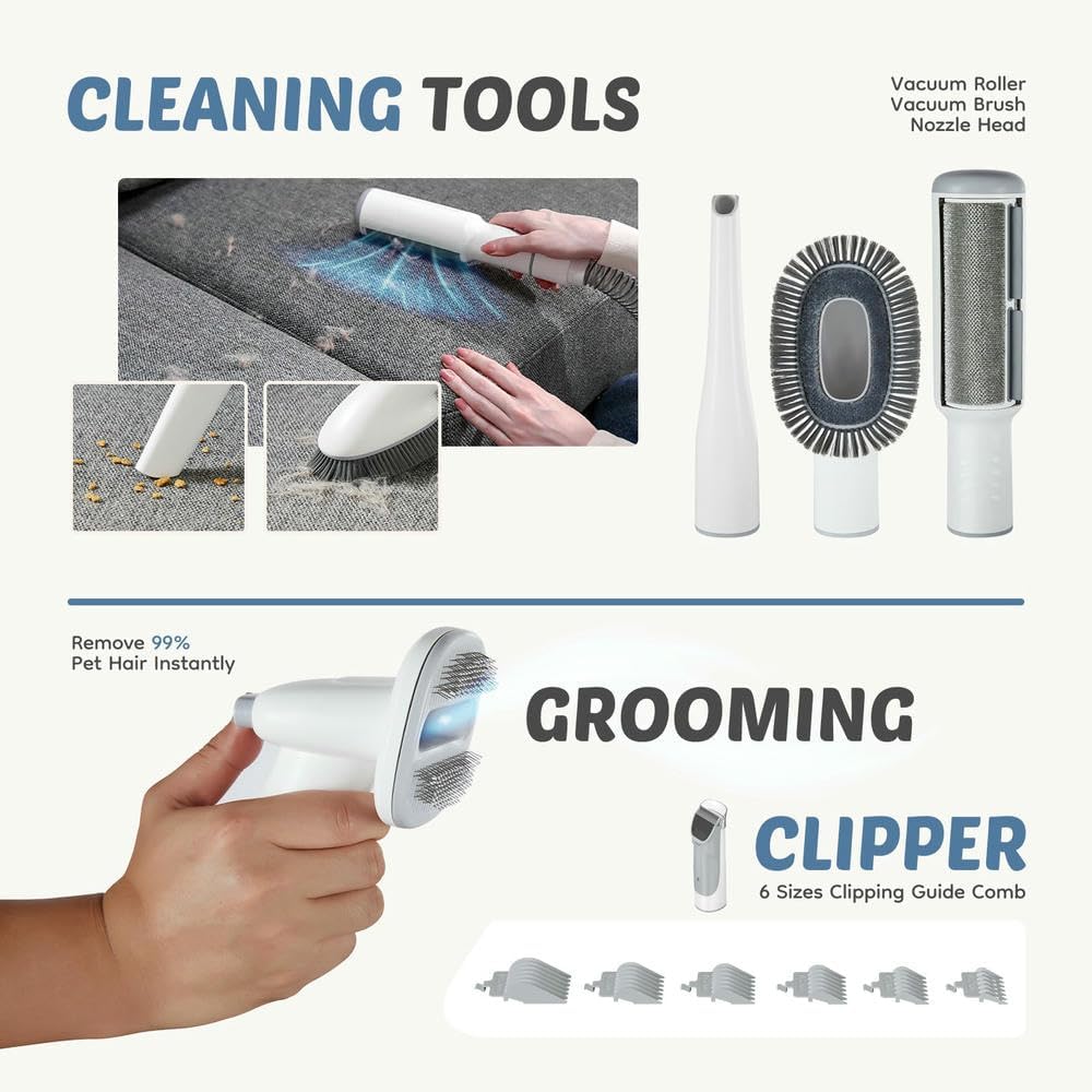 Pet Grooming Vacuum Kit Cordless Quiet Hair Trimmer White