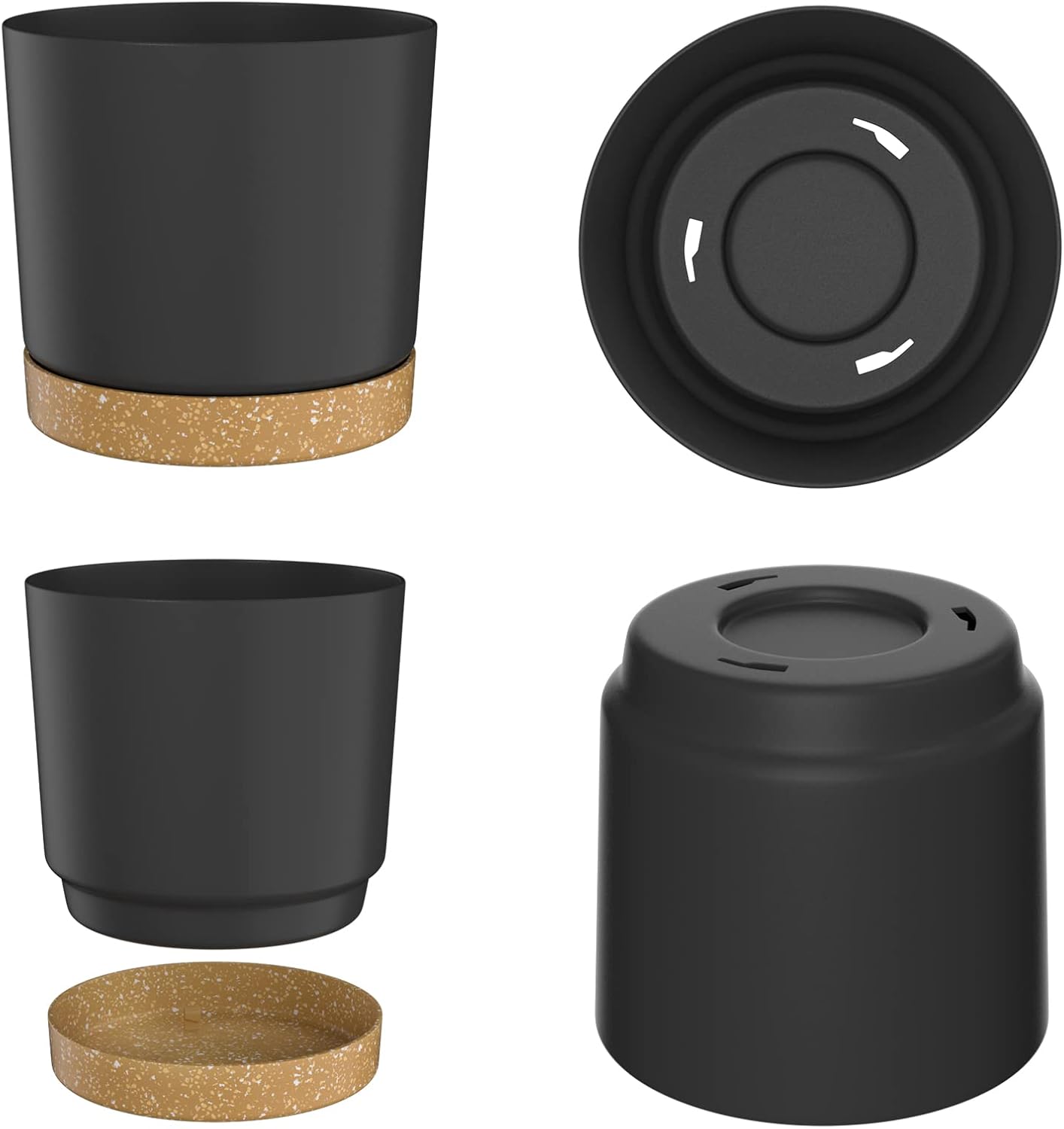 30cm Plant Pots Set 3 Dark Grey Planters Drainage Saucer