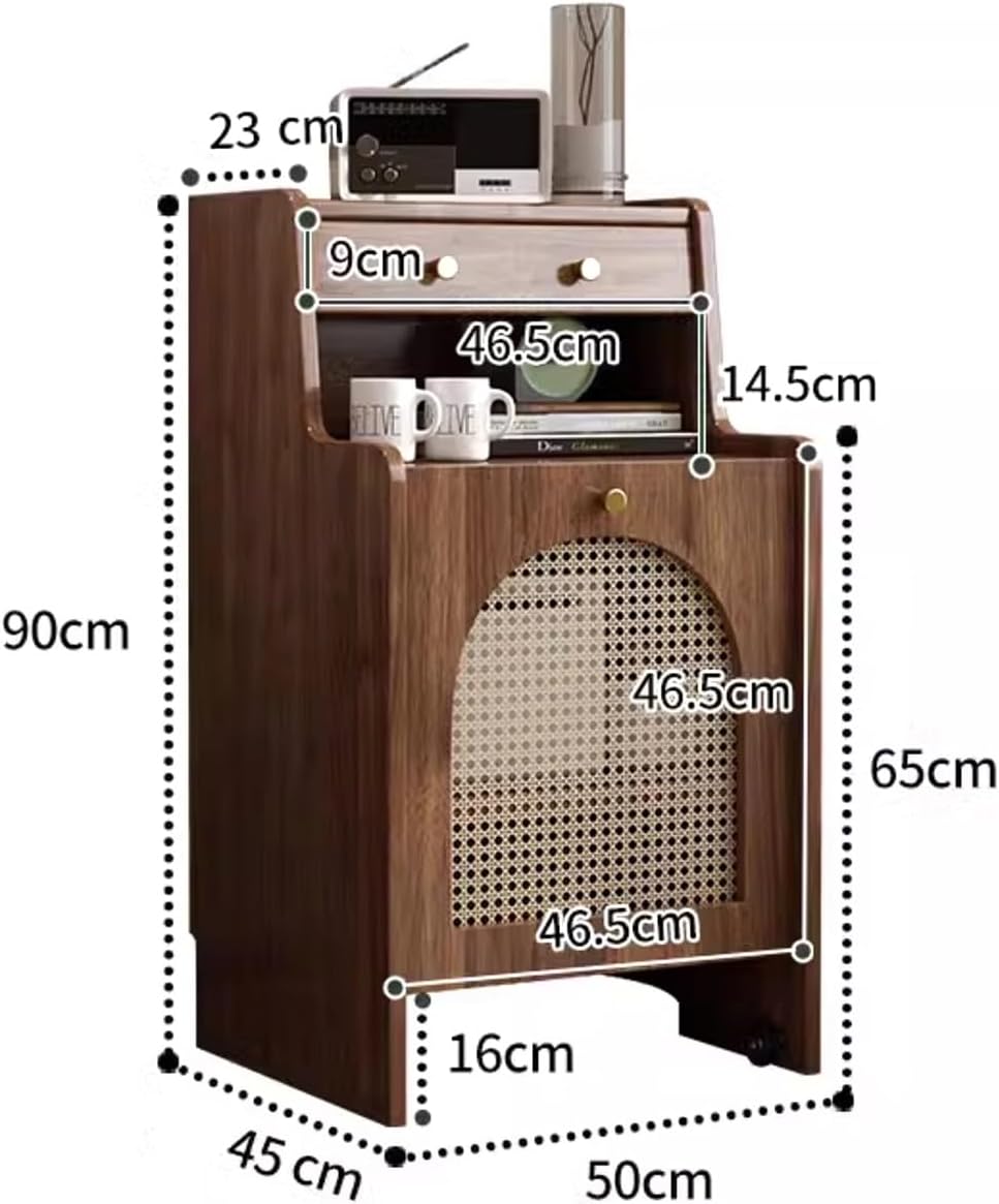 Robot Vacuum Storage Cabinet with Wheels Rattan Door Drawer Organizer