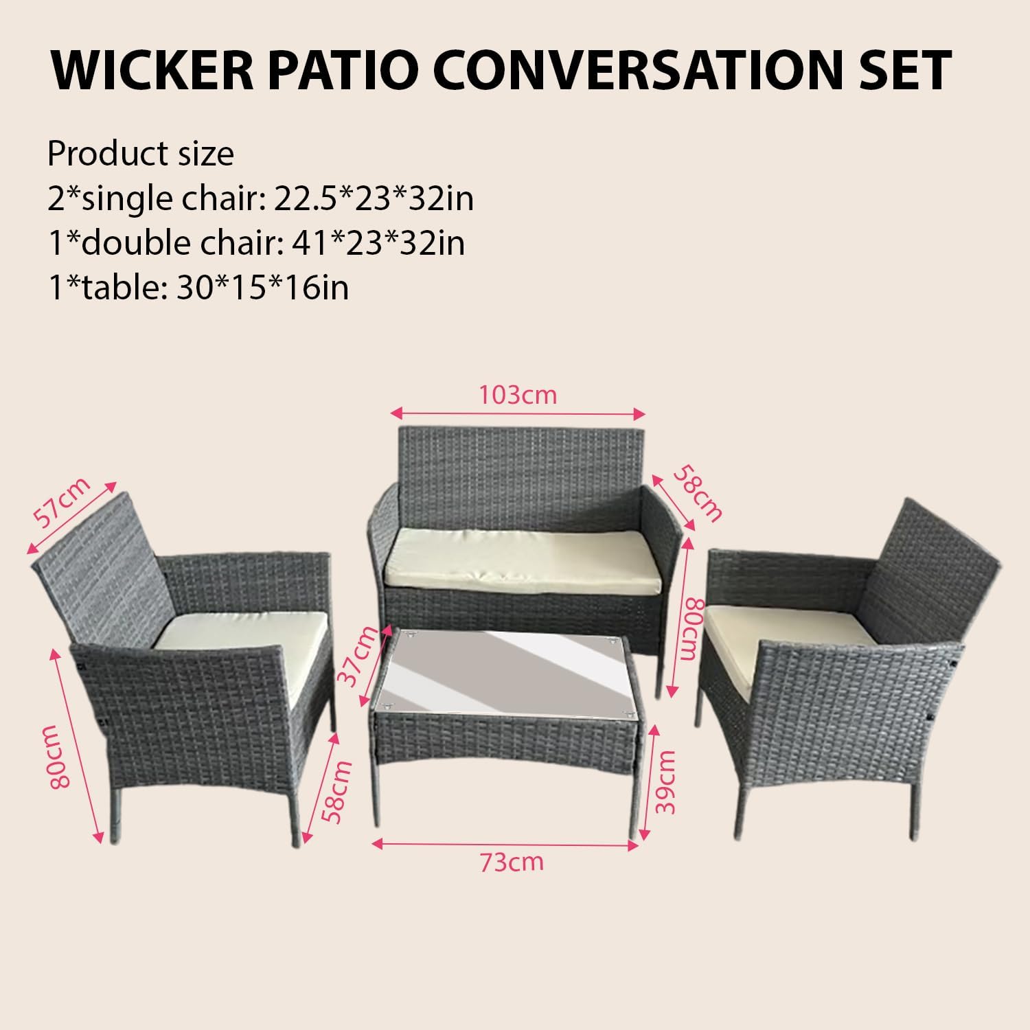 Rattan Garden Furniture Set 2 Chairs Loveseat Table Cushions