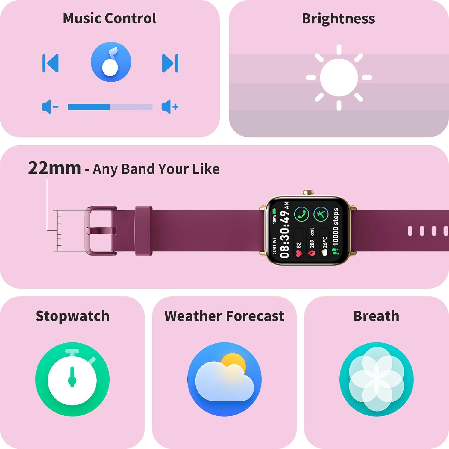 Smart Watch Bluetooth Call Alexa Fitness Tracker Purple