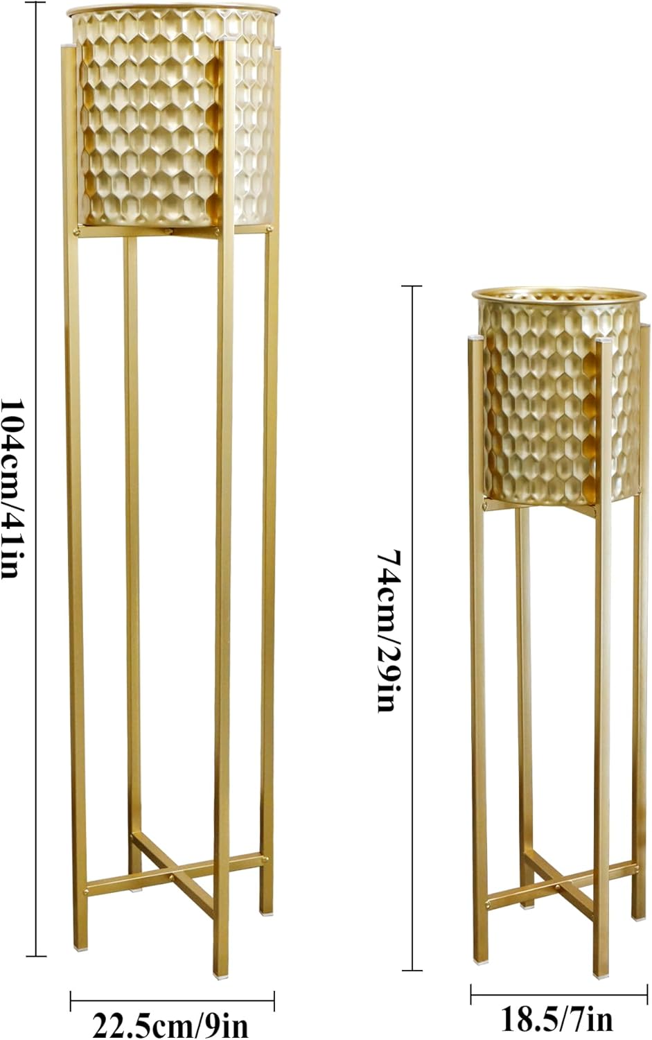 Tall Gold Planters with Stand Set of 2 105cm 75cm Honeycomb