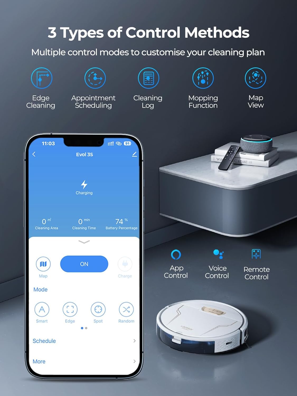 Robot Vacuum Mop 5000Pa Ultra Slim 150Min App Alexa Pet Hair