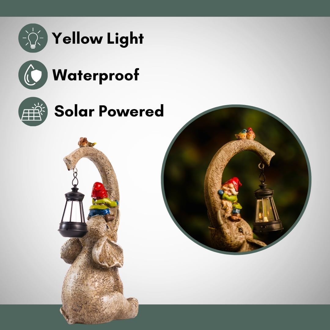 Solar Elephant Garden Statue LED Lantern Outdoor Patio Decor
