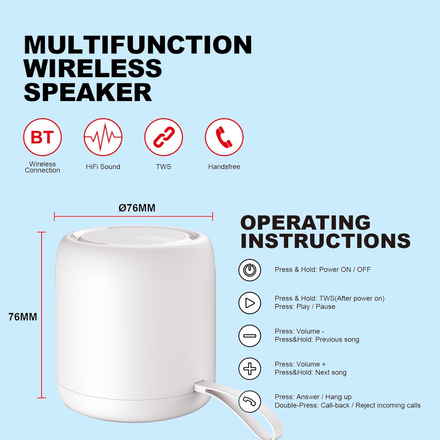 Mini Portable Bluetooth Speaker Bass Waterproof 24H