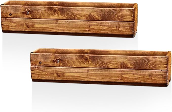 Set of 2 Wooden Garden Planters Window Box 76cm Rustic
