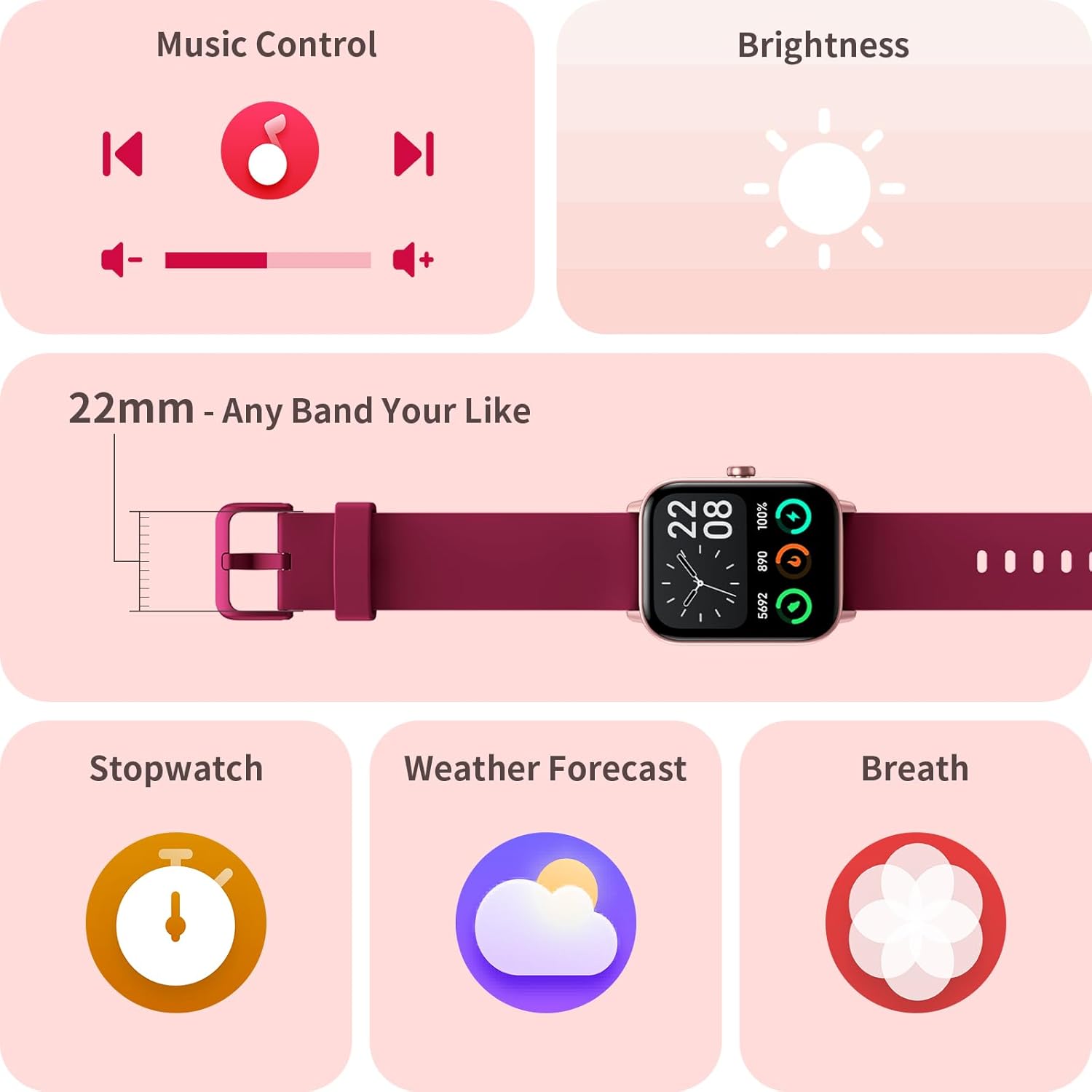 Womens Smart Watch Bluetooth Call Alexa Red