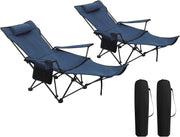 2 Pack Blue Reclining Camping Chairs with Footrest Set