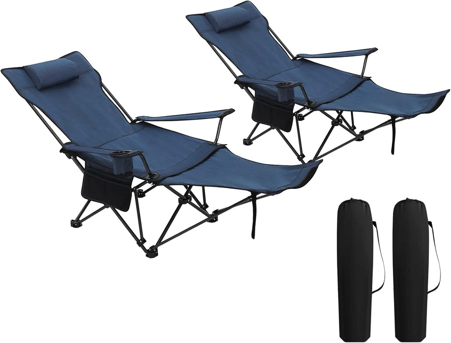 2 Pack Blue Reclining Camping Chairs with Footrest Set