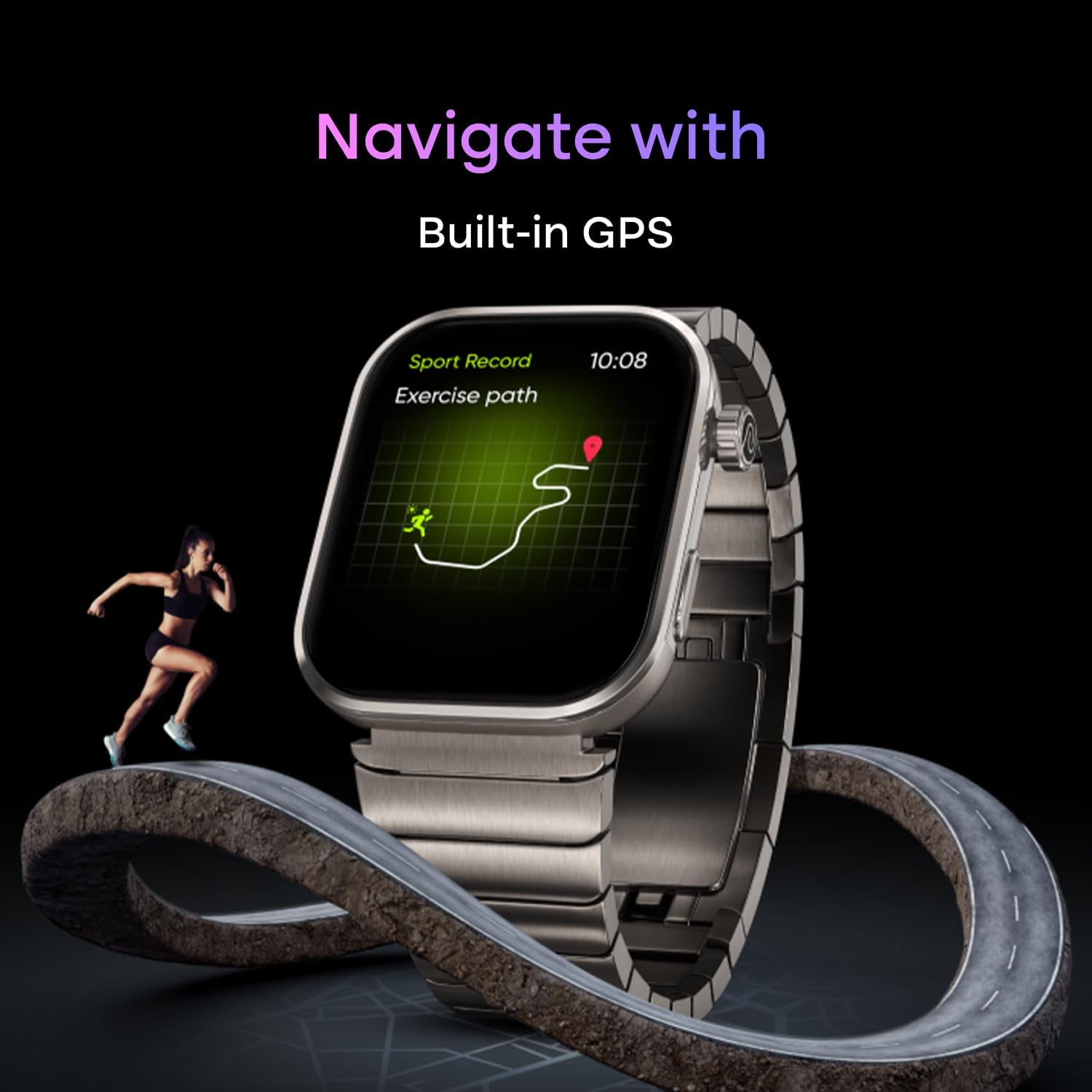 AI Smart Watch 1.96 AMOLED GPS Stainless Steel Black