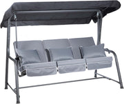 3 Seater Reclining Garden Swing Bed Grey Canopy Cushions 250kg