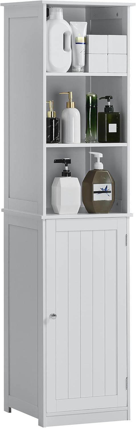 Tall Bathroom Storage Cabinet White Mirror Shelves Cupboard