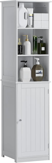 White Bathroom Tall Storage Cabinet Mirror Shelf Cupboard Unit