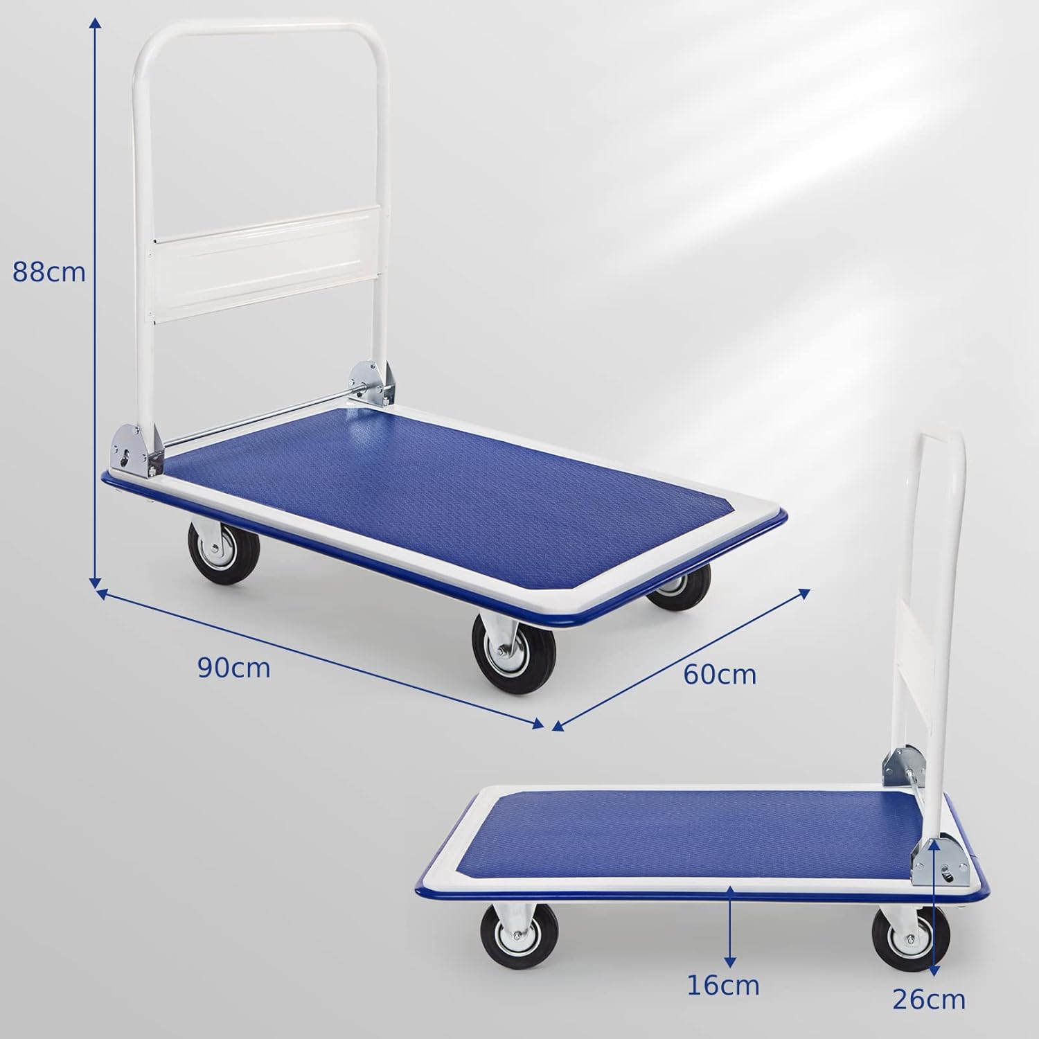 Heavy Duty Platform Trolley 300KG Flatbed Cart Blue