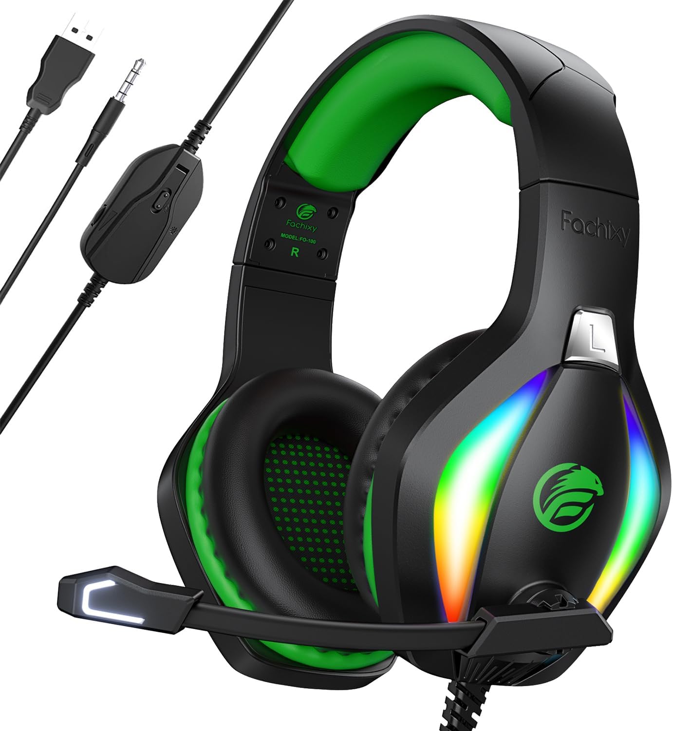 Gaming Headset with Mic 50mm Drivers RGB 3.5mm for PS5 PC Xbox