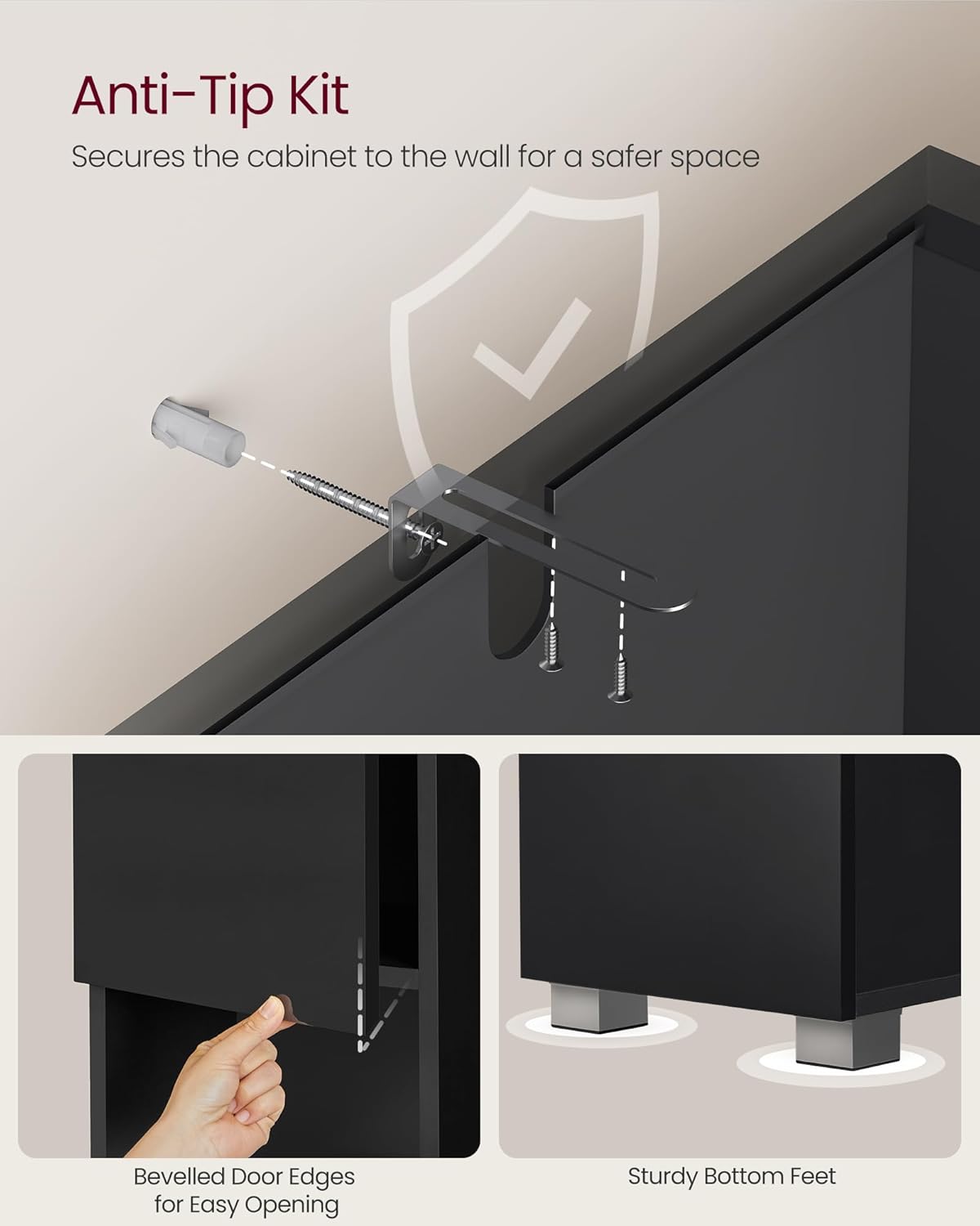 Tall Slim Bathroom Storage Cabinet Drawer Adjustable Shelves Black 170cm