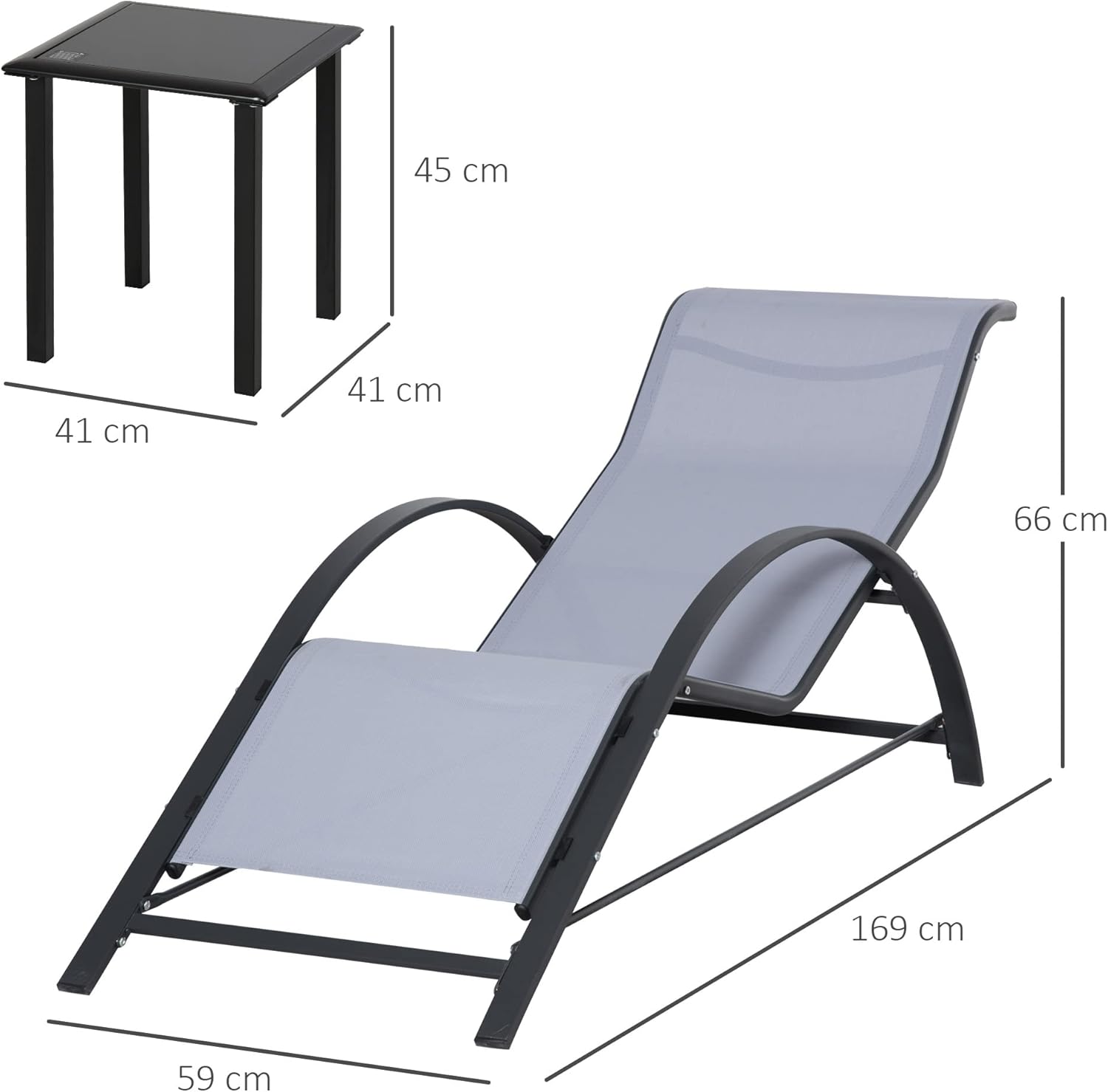 3 Piece Sun Lounger Set Recliner Chairs with Table Grey