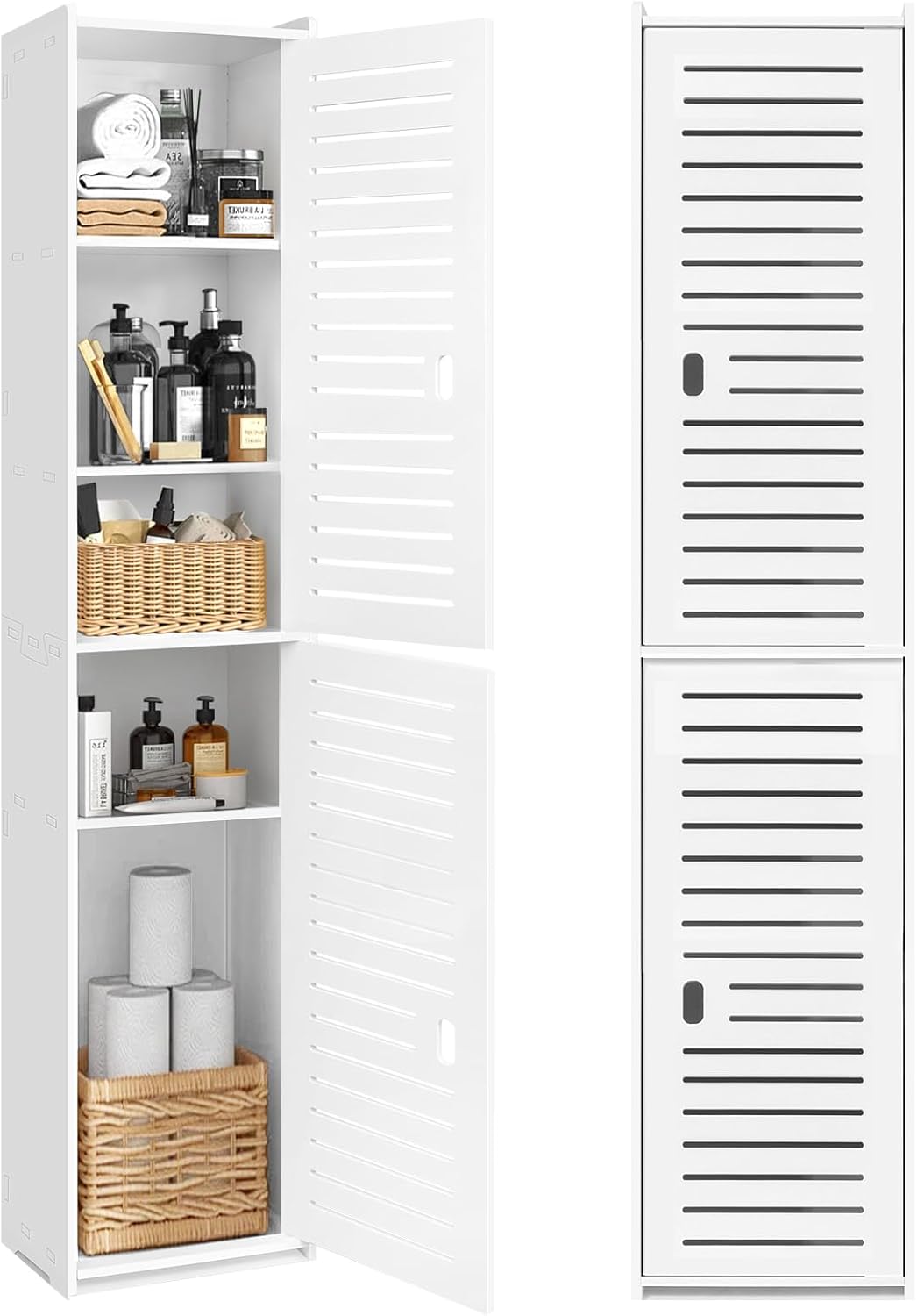 Tall Bathroom Storage Cabinet 5 Shelf Floor Unit White
