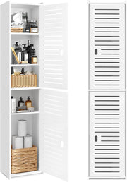 Tall Bathroom Storage Cabinet 5 Shelf Floor Unit White