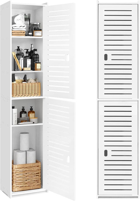 Tall Bathroom Storage Cabinet 5 Shelf Floor Unit White