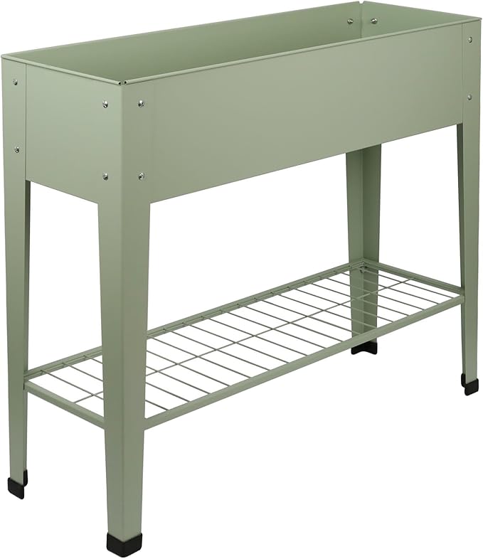 Raised Garden Bed with Legs Shelf Metal Planter Green 95cm