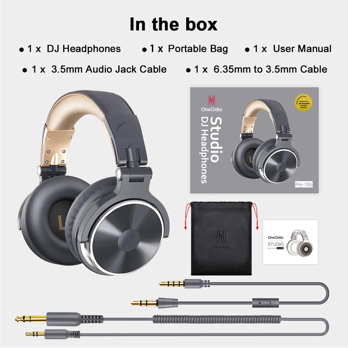 Wired Over Ear Studio Headphones 50mm Driver Foldable DJ Monitor Grey