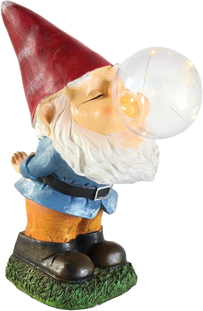 Solar Garden Gnome Bubble Light 26cm Resin Outdoor Decor