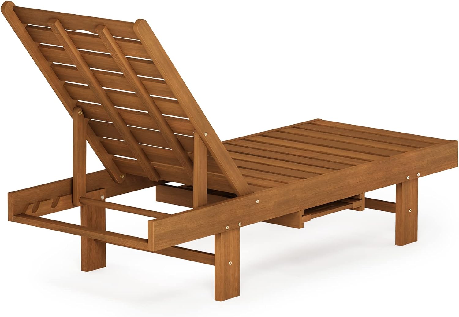 Wooden Outdoor Sun Lounger Adjustable Chair with Tray Natural