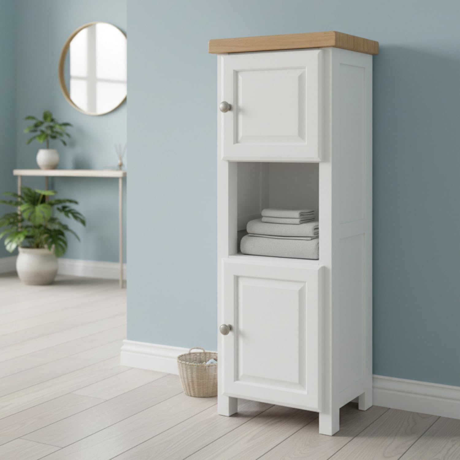 Tall Slim Storage Cabinet White Corner Shelf Unit
