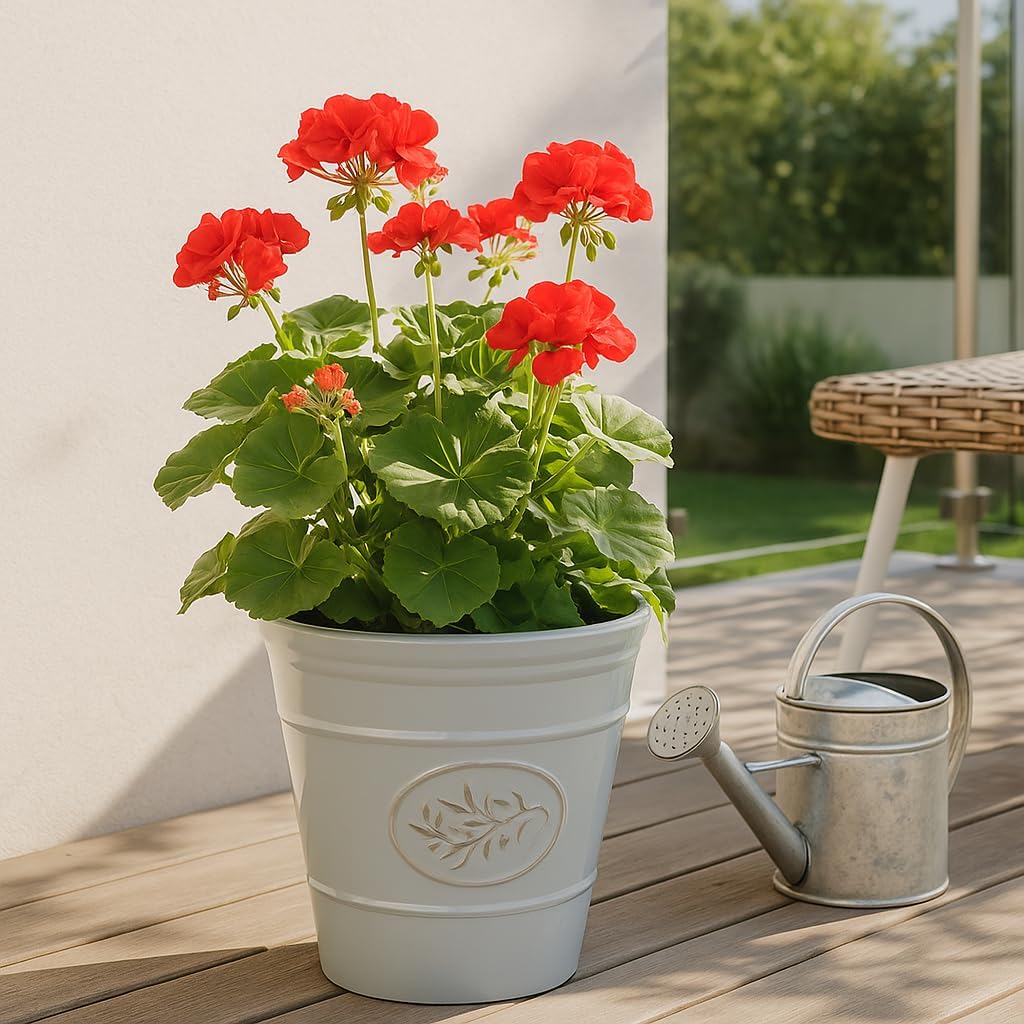 Set of 2 40cm Olive Planters Grey Round Garden Pots Frost Proof