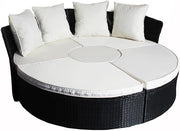 5 Piece Modular Rattan Round Daybed Set Cream