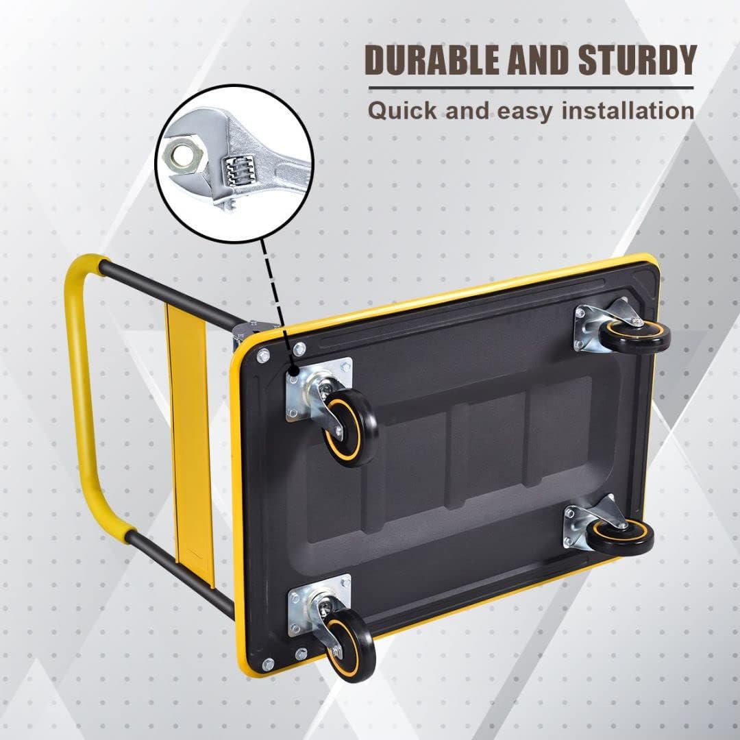 Folding Push Cart Dolly 300KG Flatbed Trolley Yellow