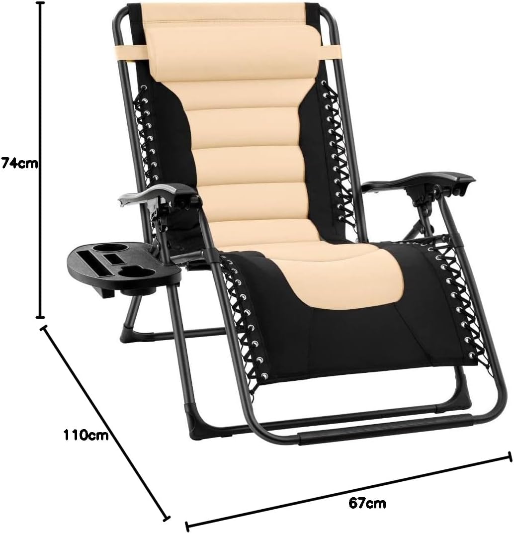 Extra Wide Zero Gravity Recliner Chair Folding Sun Lounger Cream