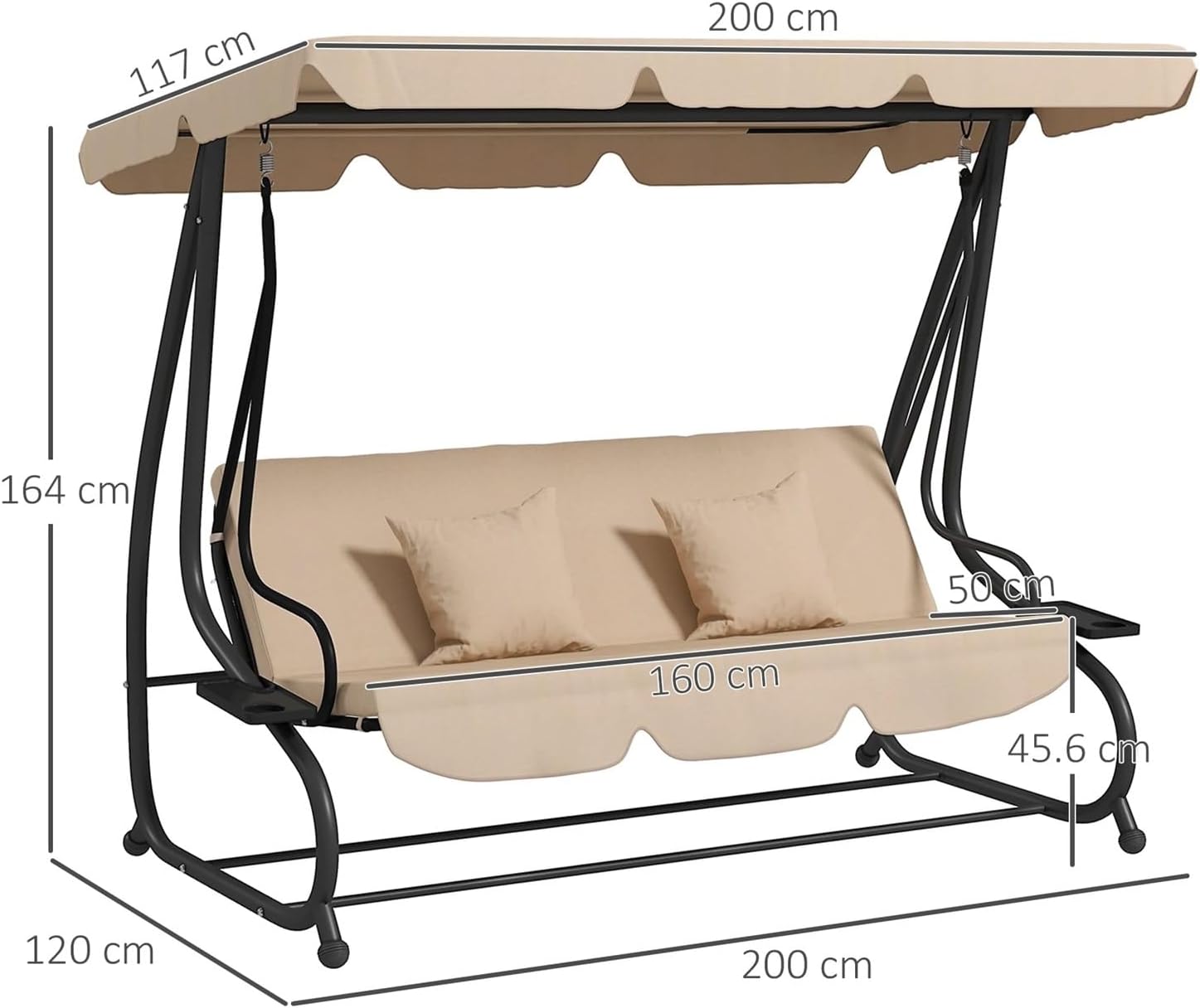 3 Seater Garden Swing Bed Brown Canopy Cushions
