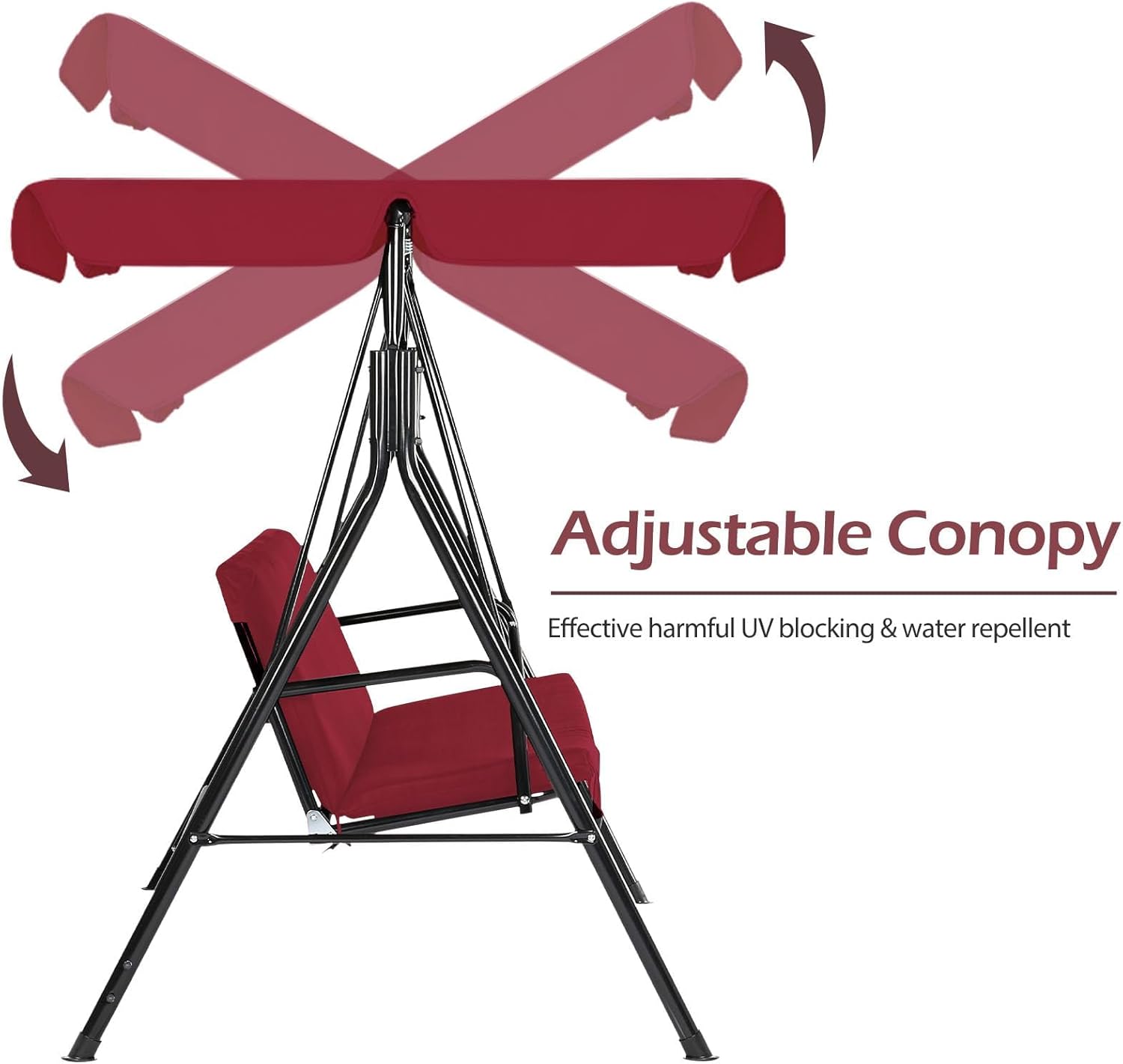 3 Seater Patio Swing Bench Red Canopy Cushion Steel Frame
