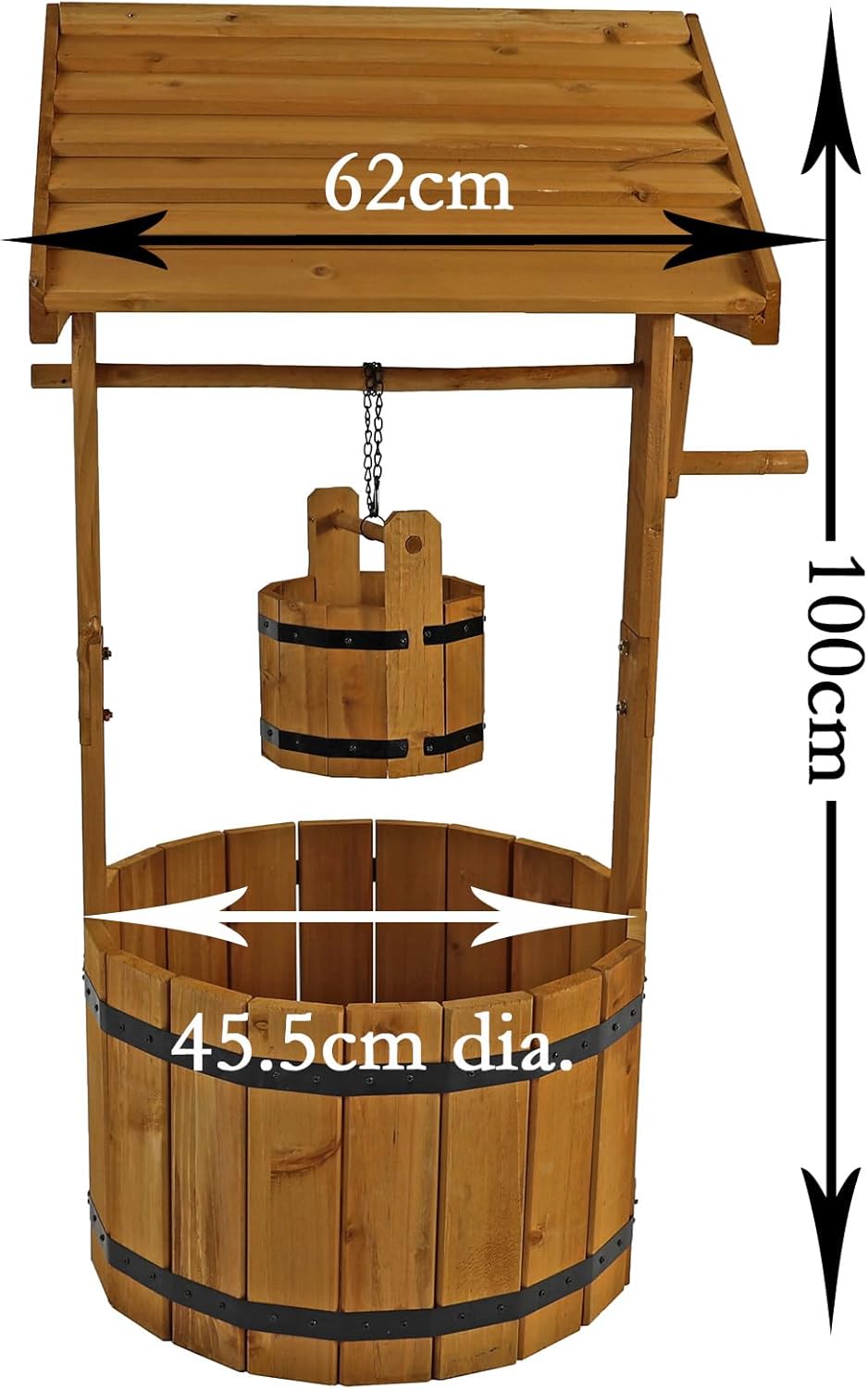 Wooden Wishing Well Planter Rustic Garden Flower Pot 100cm